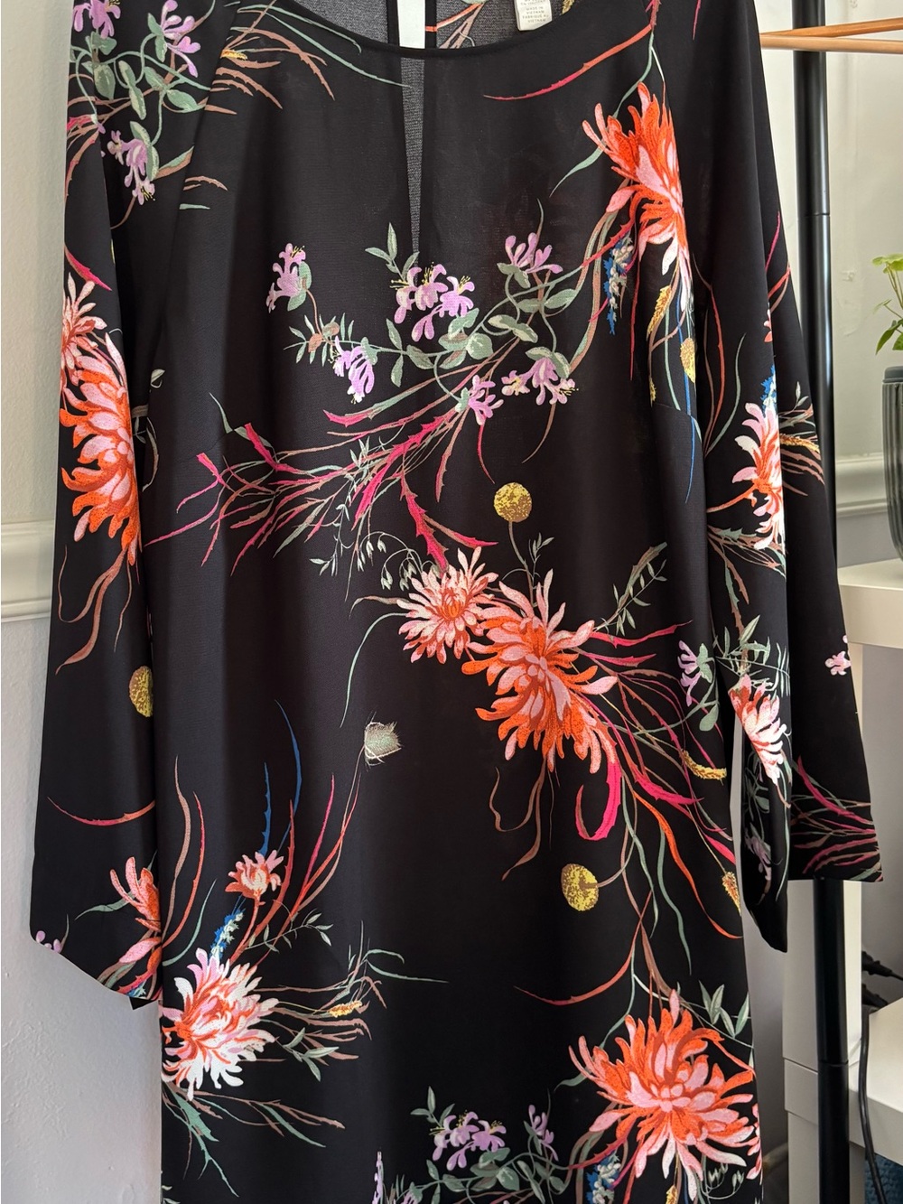 H&M Black Dress with Orange and Pink Floral Accents